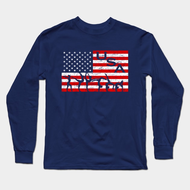 USA Tumbling Beam American Flag Girl's Gymnastics Long Sleeve T-Shirt by TeeCreations